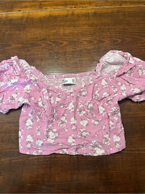 Hollister Pink Floral Smocked Off-Shoulder Top